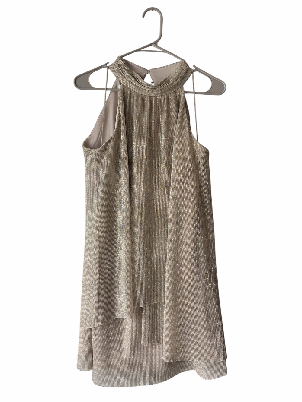 London Times Metallic Gold High-Neck High-Low Dress